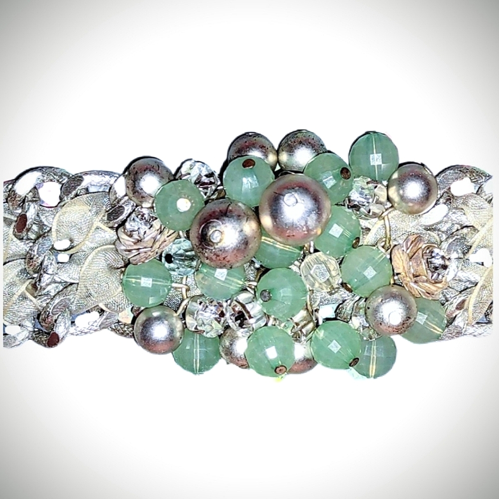 HP Aqua & Silver Bead Braided Cluster Bracelet